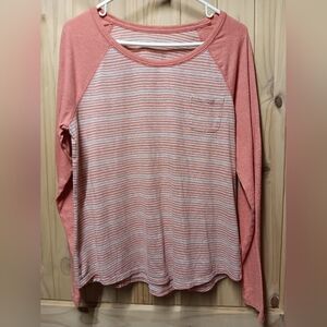 Striped Coral Long Sleeve Top EUC